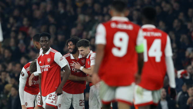 Arsenal's players pictured celebrating during their 1-0 win over Zurich in the Europa League in November 2022